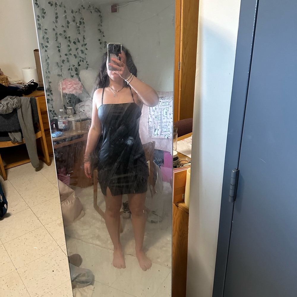 Black leather dress